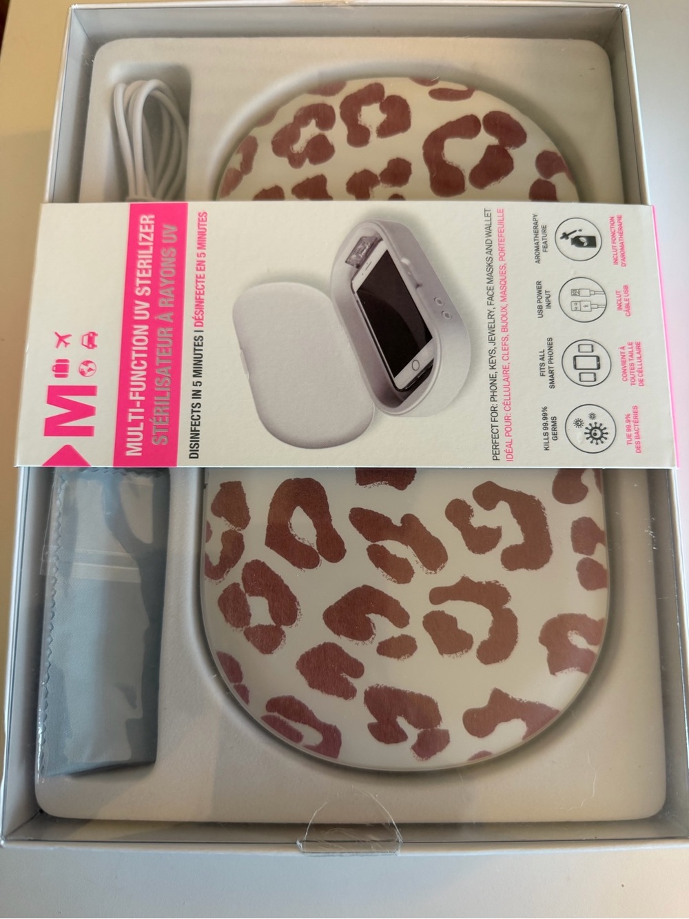 Leopard Print Wireless Charger Pad - White & Brown